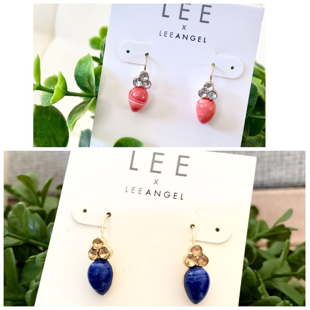 Nordstrom Lee by Lee Angel watercolor teardrop Earrings In pink blue Set 2 NWT